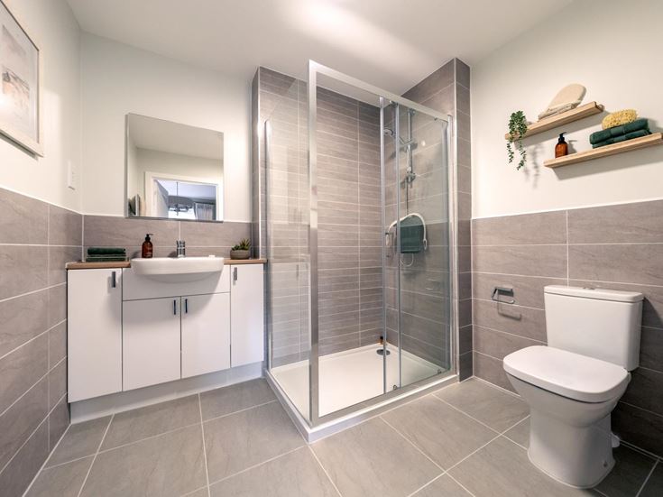 a bathroom with a glass shower