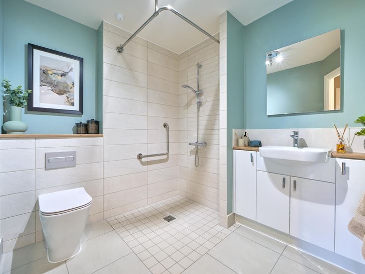 a bathroom with a standup shower