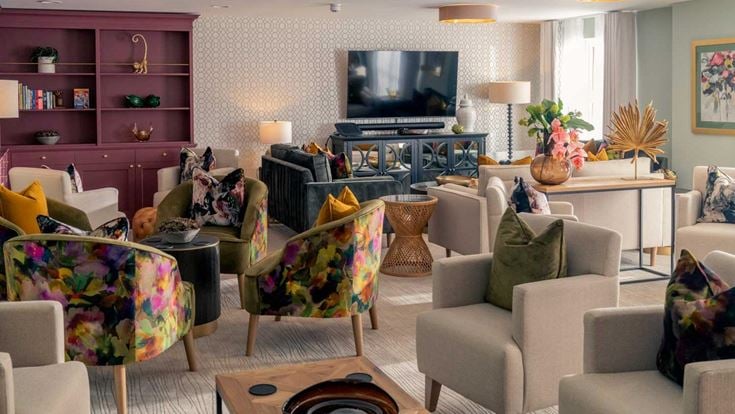 a living room with a large television