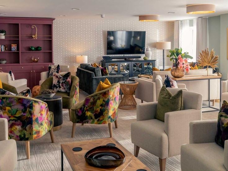 a living room with a large television