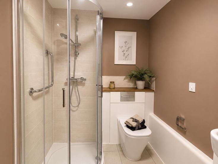 a bathroom with a glass shower