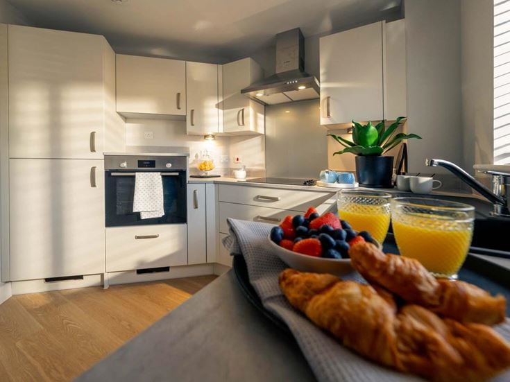 a kitchen with a large island