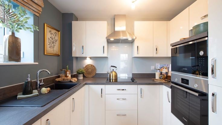a kitchen with white cabinets