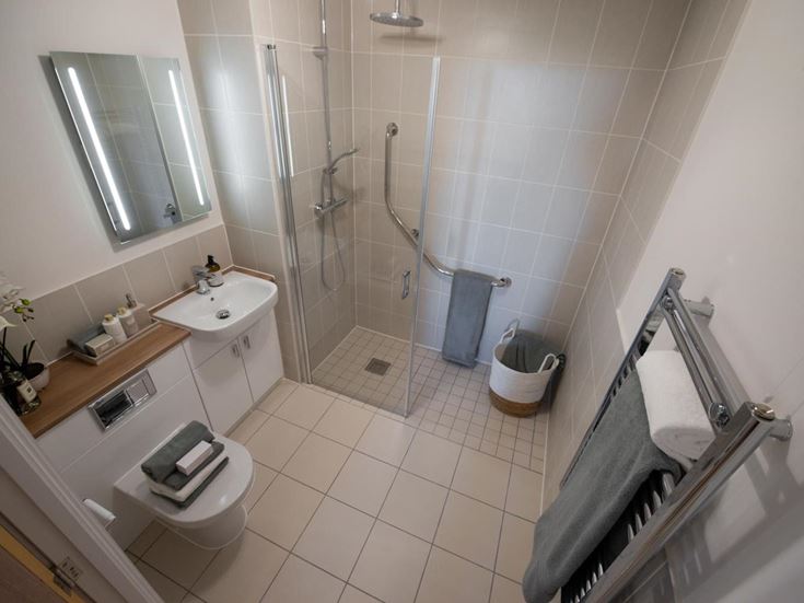 a bathroom with a glass shower