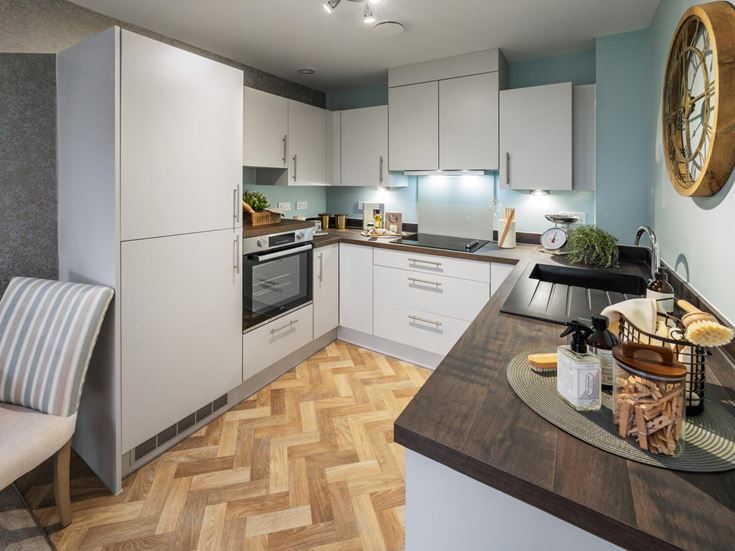 a kitchen with a large island