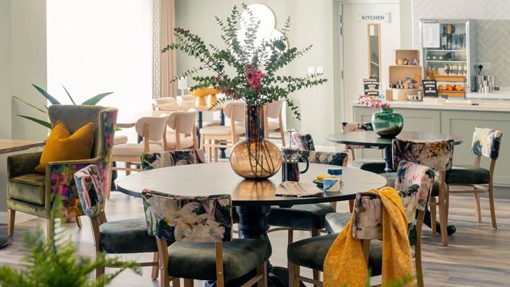 a dining room with a large table