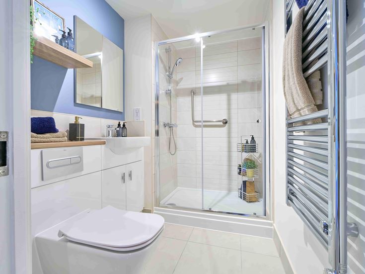 a bathroom with a glass shower