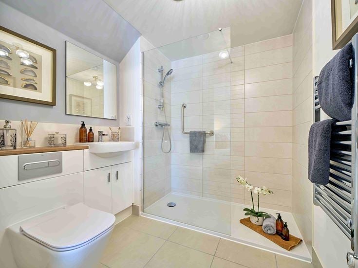 a bathroom with a glass shower