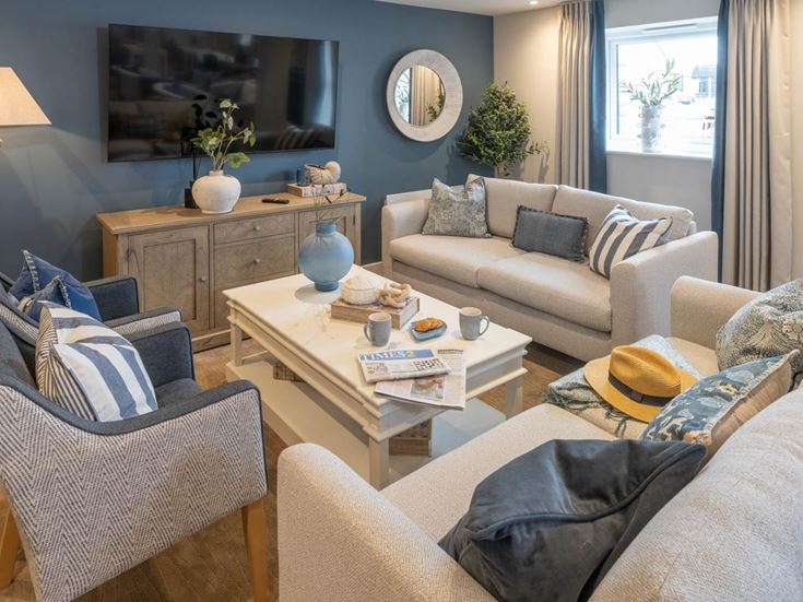 a living room with a couch and a coffee table