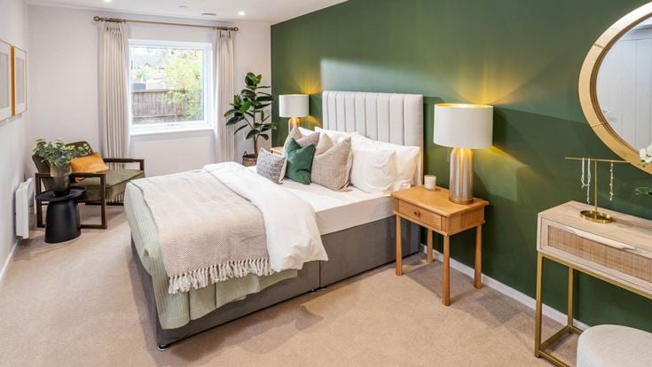 a bedroom with a large bed