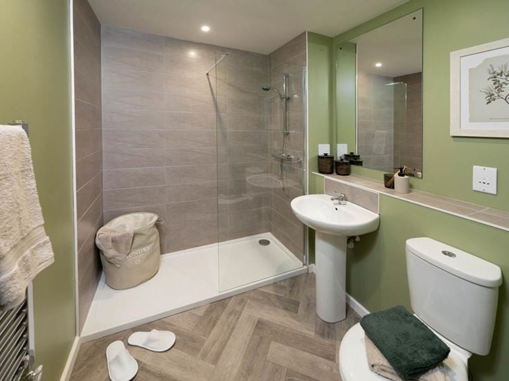 a bathroom with a glass shower