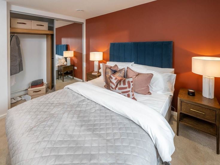 a hotel room with two beds