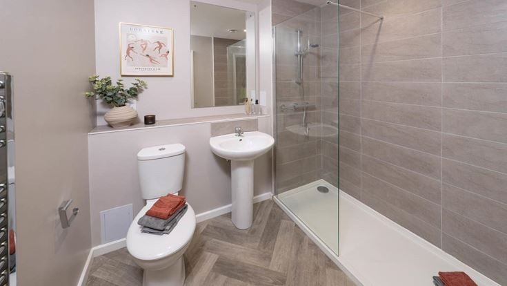 a bathroom with a glass shower