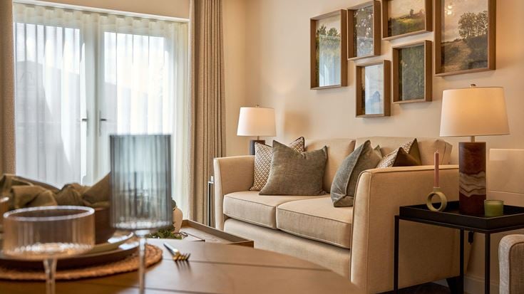 a living room with a couch and a coffee table