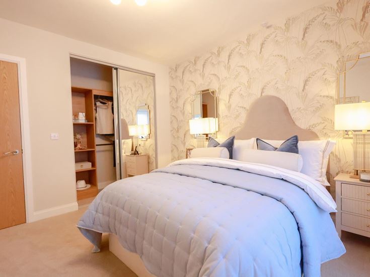 a bedroom with a large bed