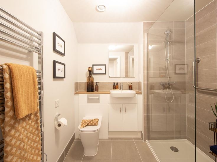 a bathroom with a glass shower