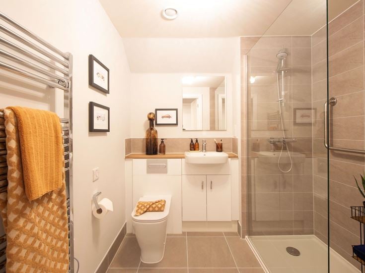 a bathroom with a glass shower