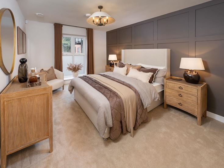 a bedroom with a large bed
