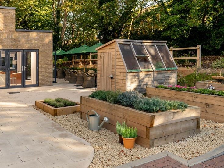 a small garden in a backyard