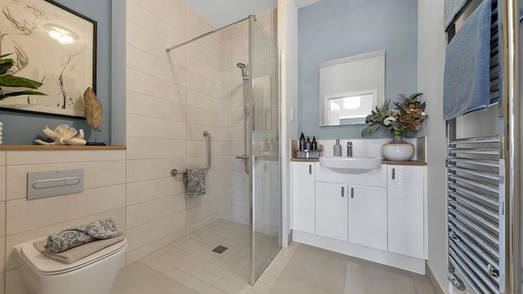 a bathroom with a glass shower