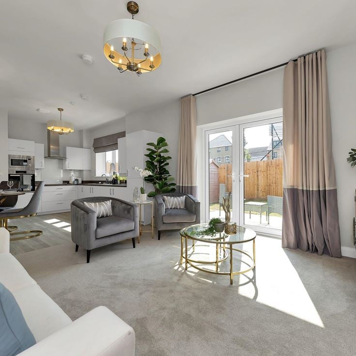 a living room with a large window