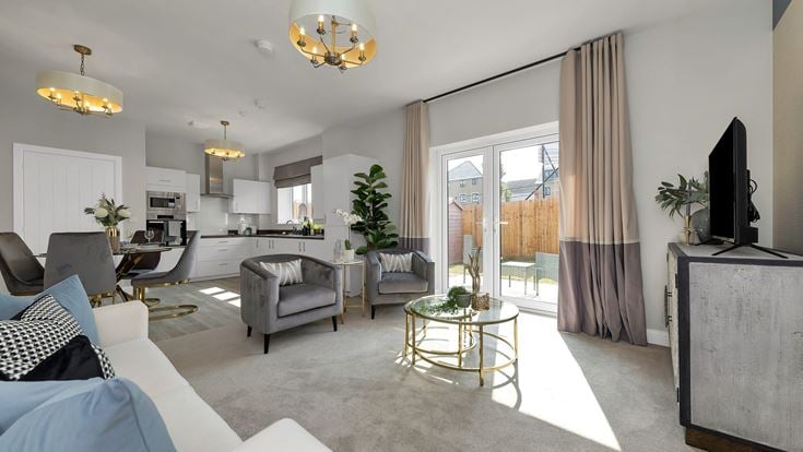a living room with a large window