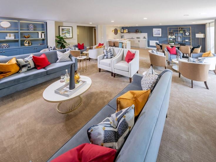 a living room with a couch and a coffee table