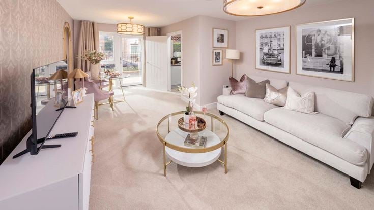 a living room with a white couch