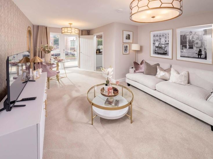 a living room with a white couch
