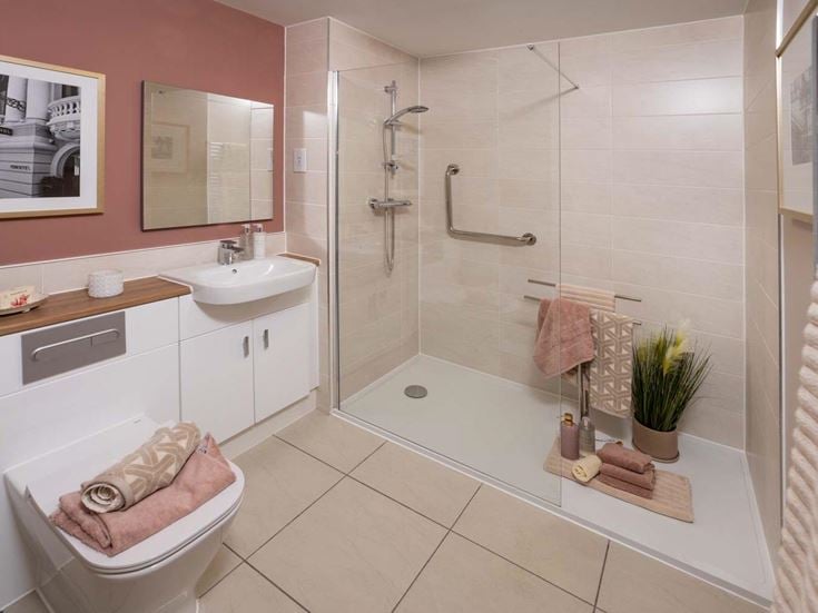 a bathroom with a glass shower