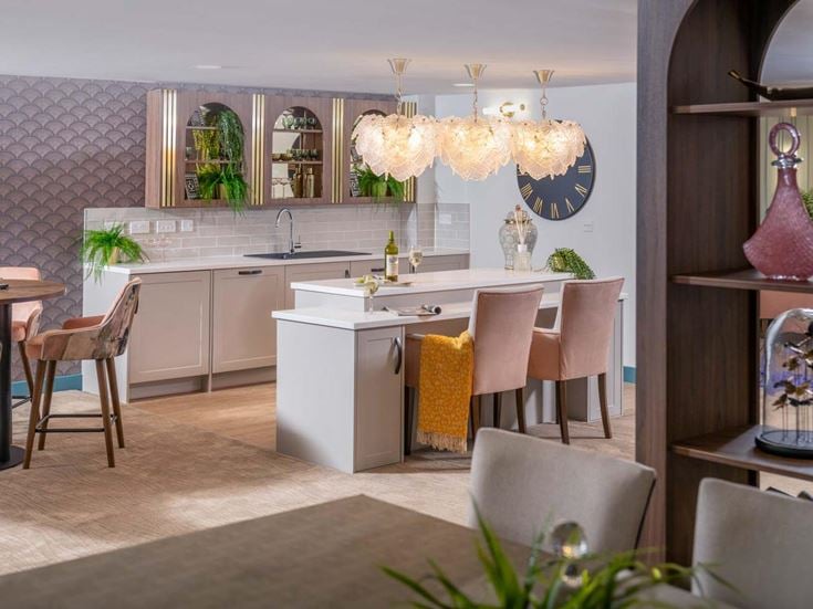 a kitchen with a large island