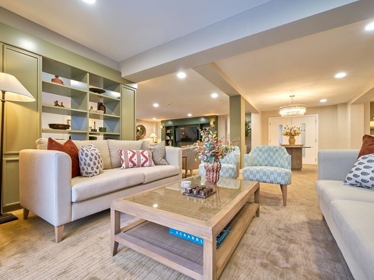 a living room with a couch and a coffee table