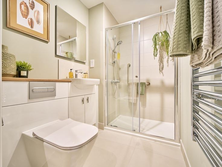 a bathroom with a glass shower