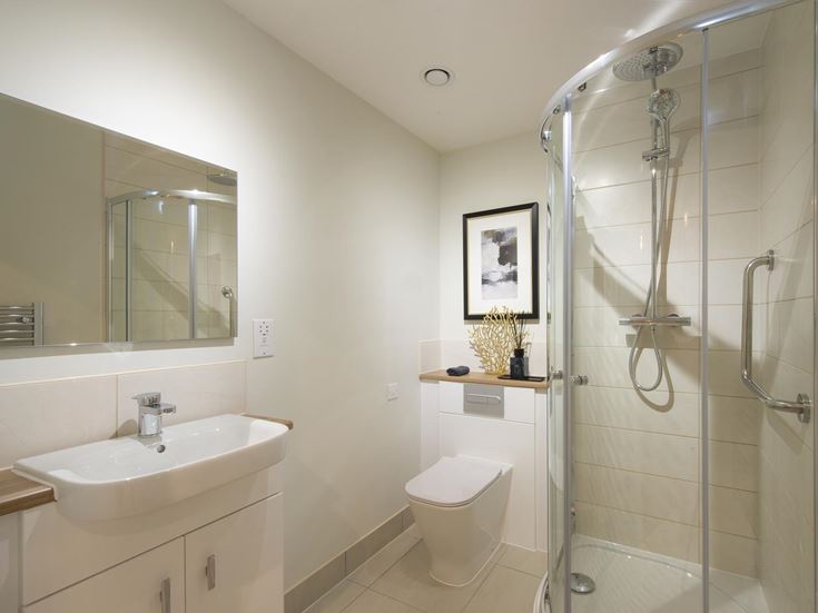 a bathroom with a glass shower
