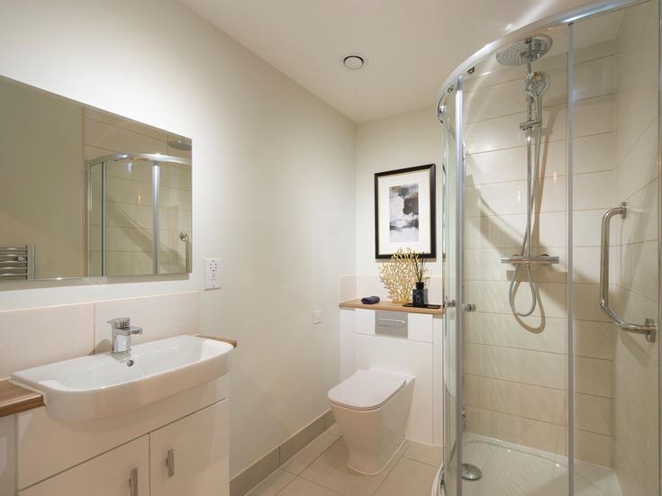 a bathroom with a glass shower