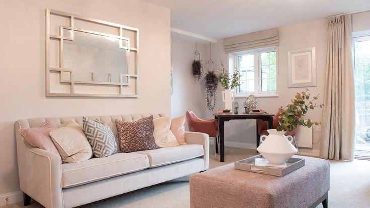 a living room with a couch and a coffee table