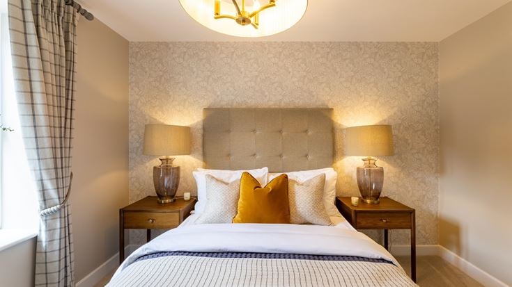a bed with lamps on the side