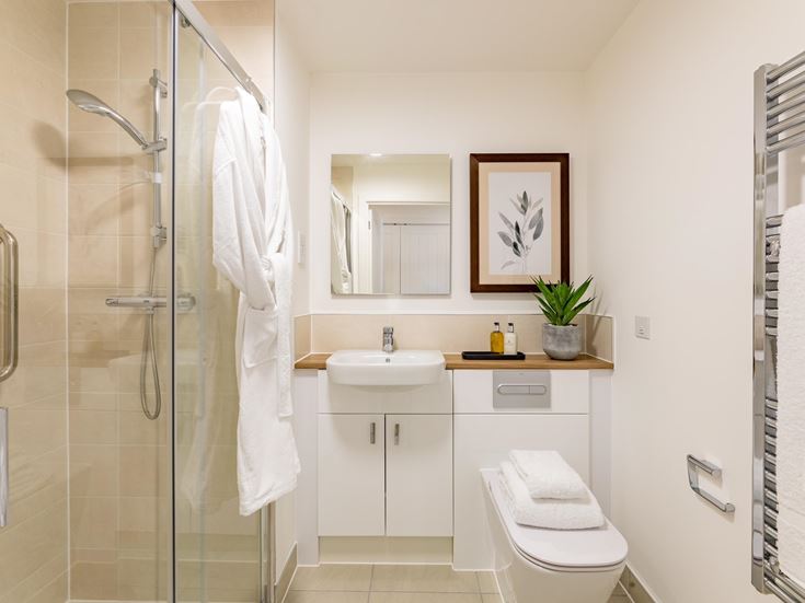 a bathroom with a glass shower
