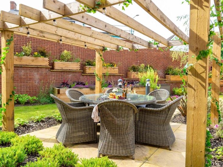 a table and chairs outside