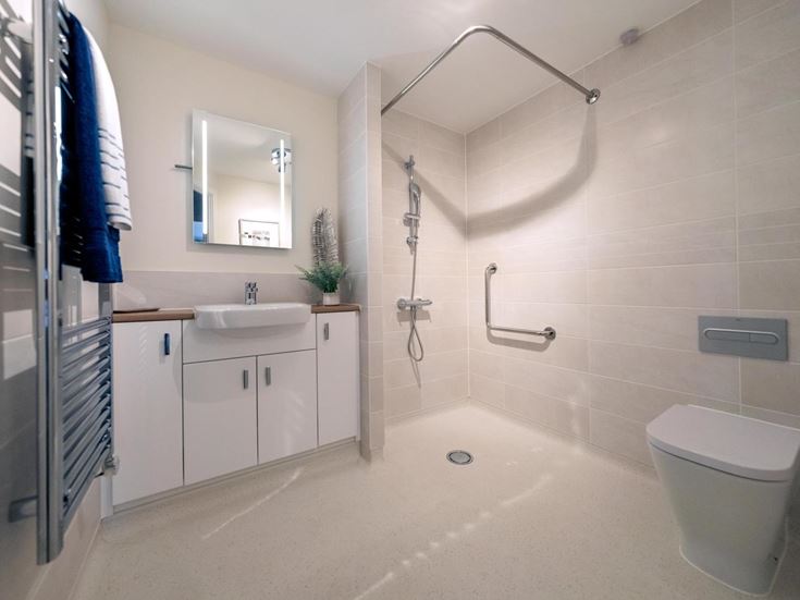 a bathroom with a standup shower