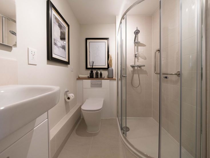 a bathroom with a glass shower