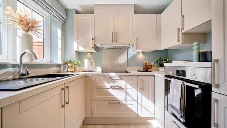 a kitchen with white cabinets