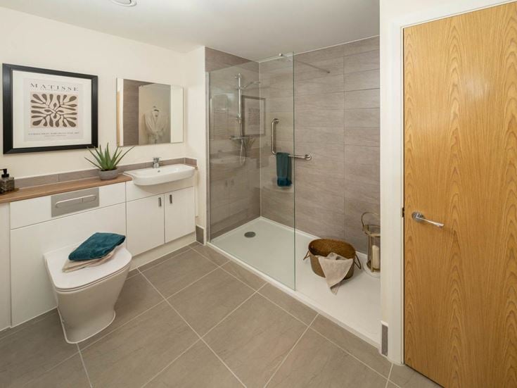 a bathroom with a glass shower