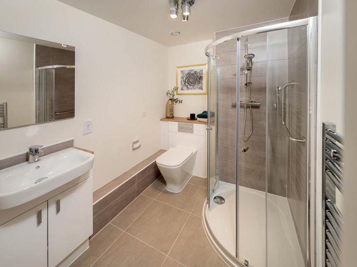 a bathroom with a glass shower