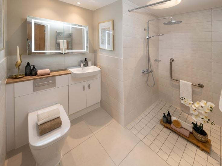 a bathroom with a standup shower
