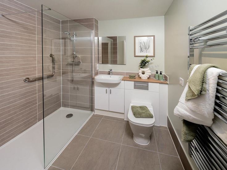 a bathroom with a glass shower