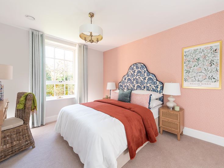 a bedroom with lamps