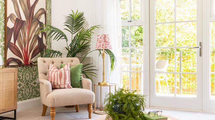 a living room with chair