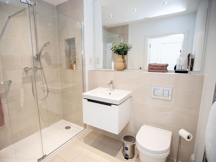 a bathroom with a glass shower