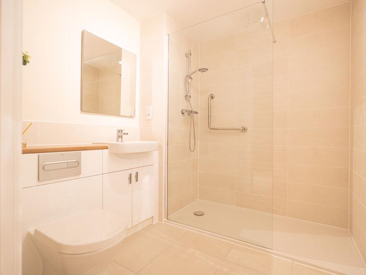 a bathroom with a standup shower